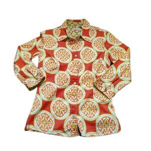 Tizzie Womens 70s Mod Psychedelic Button Shirt Retro Orange Geo Print Top S